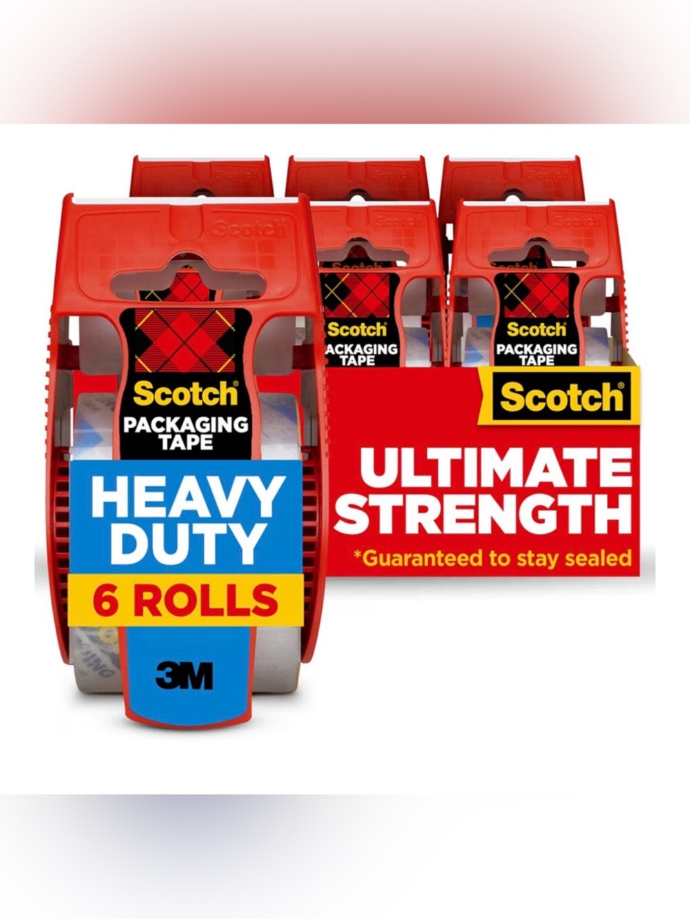 BuyNow✨Heavy Duty Red Packaging Tape Dispenser - 6 Rolls (3M)